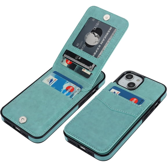 Compatible with iPhone 14 Case Wallet with Credit Card Holder, Flip Premium Leather Magnetic Clasp Kickstand Heavy Duty Protective Cover for iPhone 14 6.1 Inch (Mint Green)
