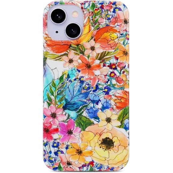 Compatible for iPhone 14 Case for Women, Cute Floral Print Girly Design Kawaii Coral Watercolor Botanical Flowers Pattern for Girls Teens Soft TPU Case Cover for iPhone 14 (6.1")
