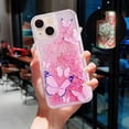thumbnail image 1 of Compatible with iPhone 14 Glitter Butterfly Case Glow in The Dark Women Girls Girly Bling Sparkle Flowing Quicksand Light up Case Soft TPU Bumper Luminous Clear Phone Cover, Pink, 1 of 7