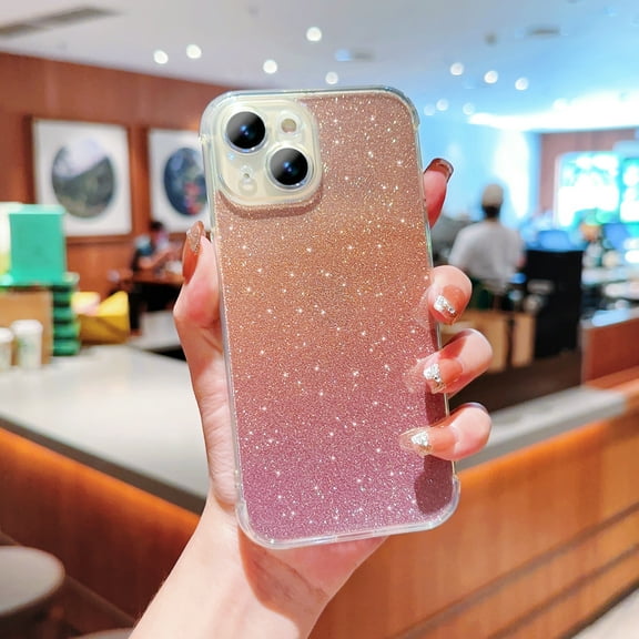 Compatible for iPhone 14 Glitter Case, Sparkly Shiny Bling Paper Clear Phone Case, Shockproof Protective Slim Lightweight Gradient Shell Cover for iPhone 14, Pink