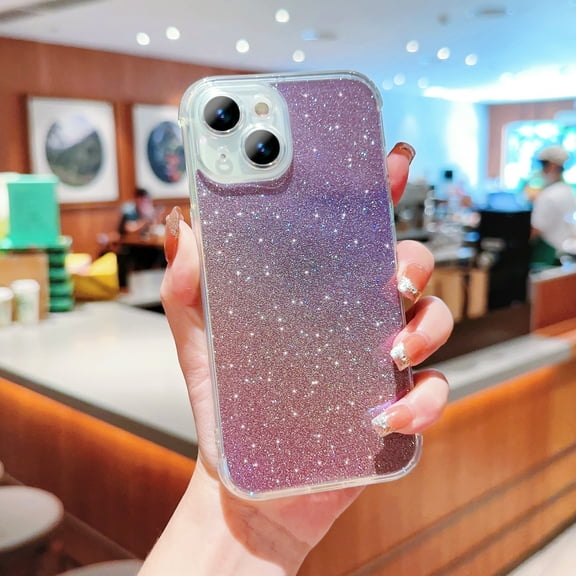 Compatible for iPhone 14 Glitter Case, Sparkly Shiny Bling Paper Clear Phone Case, Shockproof Protective Slim Lightweight Gradient Shell Cover for iPhone 14, Purple
