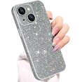 thumbnail image 1 of Compatible with iPhone 14 Glitter Case Women Girls Bling Sparkle Phone Case Camera Lens Protection Slim Soft Bumper Shockproof Protective Cover for iPhone 14 6.1 inch, Silver, 1 of 12