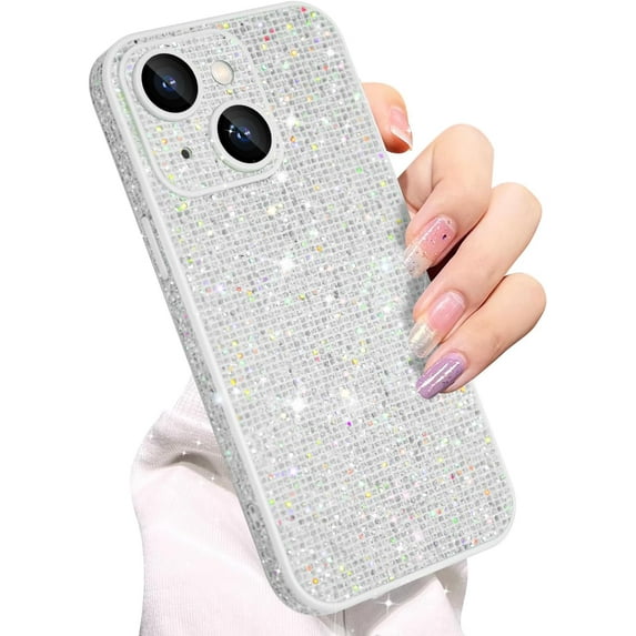 Compatible with iPhone 14 Glitter Case Women Girls Bling Sparkle Phone Case Camera Lens Protection Slim Soft Bumper Shockproof Protective Cover for iPhone 14 6.1 inch, White