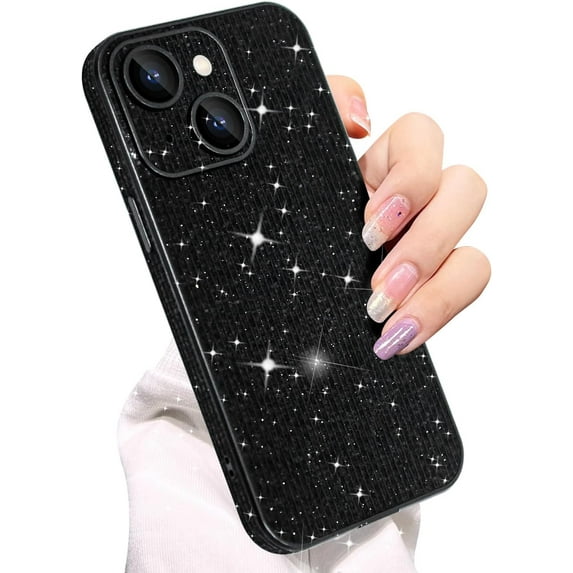 Compatible with iPhone 14 Glitter Case Women Girls Bling Sparkle Phone Case Camera Lens Protection Slim Soft Bumper Shockproof Protective Cover for iPhone 14 6.1 inch, Black