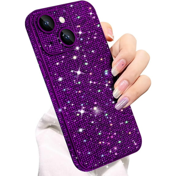 Compatible with iPhone 14 Glitter Case Women Girls Bling Sparkle Phone Case Camera Lens Protection Slim Soft Bumper Shockproof Protective Cover for iPhone 14 6.1 inch, Purple