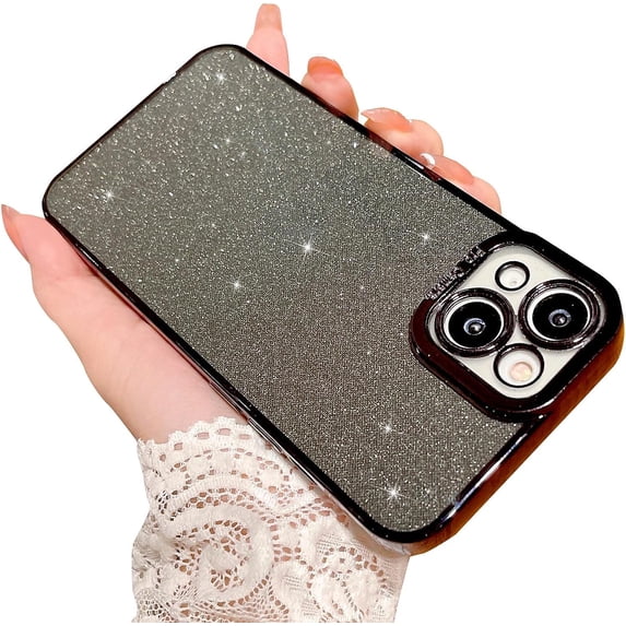 Compatible for iPhone 14 Luxury Glitter Plating Clear Case, Cute Bling Sparkly Shiny Case for Women Girls Soft TPU Shockproof Camera Protective Back Cover Electroplated Case - Black