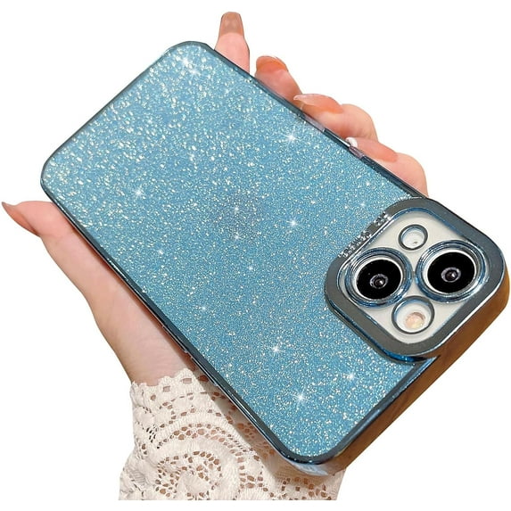 Compatible for iPhone 14 Luxury Glitter Plating Clear Case, Cute Bling Sparkly Shiny Case for Women Girls Soft TPU Shockproof Camera Protective Back Cover Electroplated Case - Light Blue