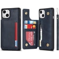 thumbnail image 1 of Compatible with iPhone 14 Luxury PU Leather Case with Card Holder,Cash Slots,Stand Function Back Wallet Case Flip Wrist Strap Double Magnetic Clasp Protective Case for iPhone 14 6.1",Blue, 1 of 13