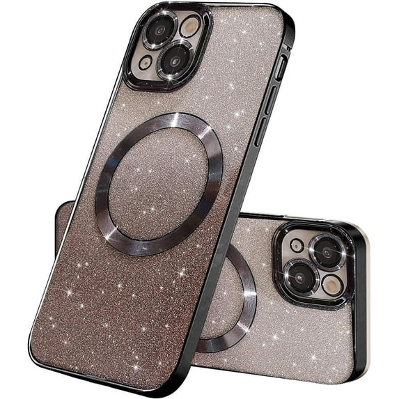 Compatible with iPhone 14 Magnetic Gardient Glitter Case, Plating Bling Cute Case with MagSafe for Women Girls Full Camera Protector Back Cover for iPhone 14 6.1'' Black