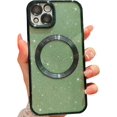 thumbnail image 1 of Compatible with iPhone 14 Magnetic Glitter Case, Luxury Plating Cute Bling Clear Phone Case, Compatible with MagSafe for Women Girls with Camera Protector Back Cover - Green, 1 of 10