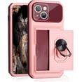thumbnail image 1 of Compatible with iPhone 14 Max Case with Card Holder Hidden Card Slot Slim Wallet Case, Heavy Duty Rugged Shockproof Phone Built in Ring Stand Holde Pink, 1 of 14