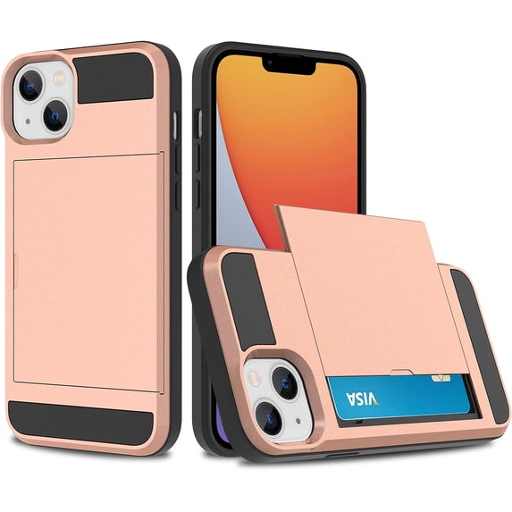 Compatible iPhone 14 Max Case Wallet Case with Card Holder Hard PC Soft TPU Bumper Anti-Scratch Anti-Drop Protective Slim Card Slot Cover for iPhone 14 Max 6.7 Inch-Rose Gold