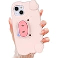 thumbnail image 1 of Compatible for iPhone 14 Multifunction Case with Soft Silicone Cute Funny Stretchable Pink Pig Piggy Nose Stand Holder Full Body Protection Case Cover for iPhone 14 6.1inch, 1 of 7