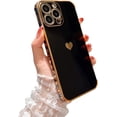 thumbnail image 1 of Compatible with iPhone 14 PRO 5g 6.1 inch Phone Case, Gold Cute Love Heart with Side Small Pattern Luxury Plated Edge Camera Protection Soft Silicone Shockproof Bumper Cover (Black), 1 of 10