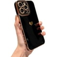 thumbnail image 1 of Compatible with iPhone 14 PRO MAX 5G Phone Case Luxury Cute Heart Pattern for Women Plating Full Camera Protection Soft Silicone Shockproof Bumper with Side Love Pattern (Black), 1 of 6