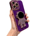thumbnail image 1 of Compatible with iPhone 14 PRO MAX 5g 6D Plating Cute Astronaut Hidden Stand Holder Phone Case with Gold Side Heart Pattern Camera Protection for Women Shockproof Kickstand Bumper (Purple), 1 of 6