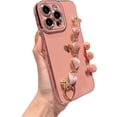 thumbnail image 1 of Compatible with iPhone 14 PRO MAX 5g Case with Love Heart Bracelet Luxury Cute Hearts Cover for Women with Metal Chain Strap Gold Plated with Side Love Pattern Soft Shockproof Bumper (Pink), 1 of 6
