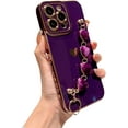 thumbnail image 1 of Compatible with iPhone 14 PRO MAX 5g Case with Love Heart Bracelet Luxury Cute Hearts Cover for Women with Metal Chain Strap Gold Plated with Side Love Pattern Soft Shockproof Bumper (Purple), 1 of 10