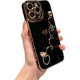 thumbnail image 1 of Compatible with iPhone 14 PRO MAX 5g Case with Love Heart Bracelet Luxury Cute Hearts Cover for Women with Metal Chain Strap Gold Plated with Side Love Pattern Soft Shockproof Bumper (Black), 1 of 11
