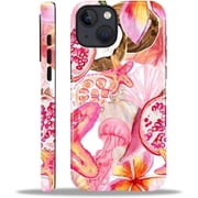 Compatible with iPhone 14 Phone 13 Case - Dual-Layer Protection, Hard Shell with Silicone Interior, Slim Scratch Resistant Shockproof for Woman Men - A Pink Shell Star Fruit Collage