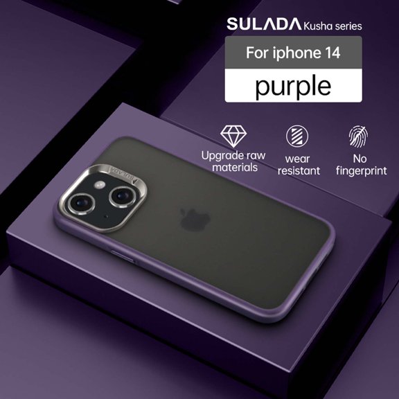 Compatible With iPhone 14 Phone Case,Frosted Translucent,Metal Button Design,Shockproof Rugged Drop-proof Anti-fall Ultra Slim Thin Fit Phone Case Cover For iPhone 14,Darkpurple