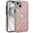 thumbnail image 1 of Compatible WIth iPhone 14 Phone Case with Logo Window,Trendy Diamond-checkered Pattern PU Leather Soft TPU Ultra Slim Anti-fall Shockproof Protective Back Cover Phone Case,Rosegold, 1 of 7