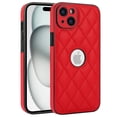 thumbnail image 1 of Compatible WIth iPhone 14 Phone Case with Logo Window,Trendy Diamond-checkered Pattern PU Leather Soft TPU Ultra Slim Anti-fall Shockproof Protective Back Cover Phone Case,Red, 1 of 7