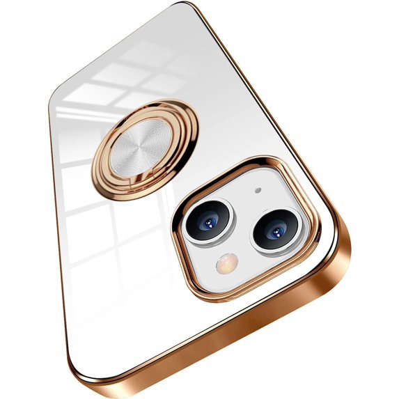 Compatible with iPhone 14 Plus 5g Case Slim Thin with Ring Stand Metal Electroplated Soft Flexible Tup Frame Full Body Shock-Absorption Bumper Hard Back Mobile Cover-White