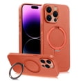thumbnail image 1 of Compatible with iPhone 14 Plus Back Case, Classic PU Leather Rotating Magnetic Ring Kickstand Ultra Slim Lightweight Drop Protective Phone Case Cover for iPhone 14 Plus, Orange, 1 of 9