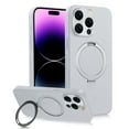 thumbnail image 1 of Compatible with iPhone 14 Plus Back Case, Classic PU Leather Rotating Magnetic Ring Kickstand Ultra Slim Lightweight Drop Protective Phone Case Cover for iPhone 14 Plus, White, 1 of 9