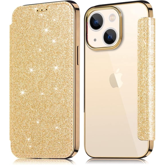 Compatible with iPhone 14 Plus Bling Wallet Case Sparkly PU Leather Shiny Glitter Flip Kickstand Card Holder Soft Clear Back Fashion Luxury Protection Shockproof Cover for Women Girls