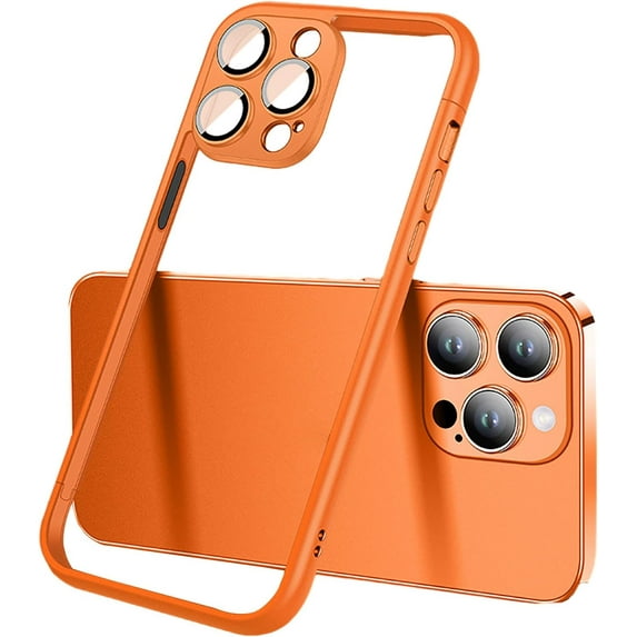 Compatible with iPhone 14 Plus Bumper Case with Camera Lens Protector Minimalist Slim Thin Frameless Phone Case Borderless Shockproof Protective Cover for Women and Men, Orange