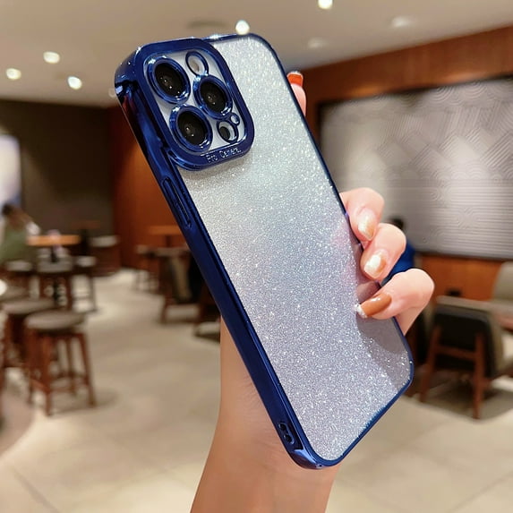 Compatible with iPhone 14 Plus, Camera Lens Protector Plating Luxury Glitter Bling Cover for Women Clear Soft TPU Shockproof Anti-Fall Protective Phone Case For iPhone 14 Plus, Navyblue