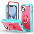 thumbnail image 1 of Compatible with iPhone 14 Plus Case 6.7 Inch 2022, Hybrid 2 in 1 Hard PC Soft TPU Heavy Duty Rugged Bumper Shockproof Full-Body Protective Cover with Finger Ring Kickstand, Green + Rose, 1 of 7