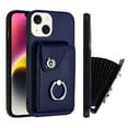 thumbnail image 1 of Compatible for iPhone 14 Plus Case with Card Holder, for iPhone 14 Plus Wallet Case for Women Men with Rotation Finger Ring Stand, Accordion Style PU Leather Shockproof Protection Case, Blue, 1 of 6