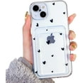 thumbnail image 1 of Compatible for iPhone 14 Plus Case Clear with Card Holder, Cute Heart Pattern Love Design for Women Girl, Protective Soft TPU Shock-Absorbing Wallet Case for iPhone 14 Plus-Black Heart, 1 of 13