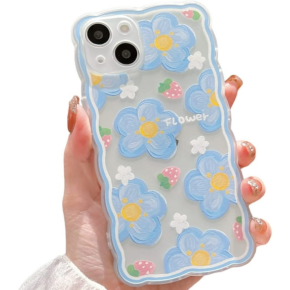 Compatible with iPhone 14 Plus Case Cute Cartoon Floral Butterfly Design for Women Girls Aesthetic Kawaii Slim Soft TPU Transparent Cover for iPhone 14 Plus-Blue