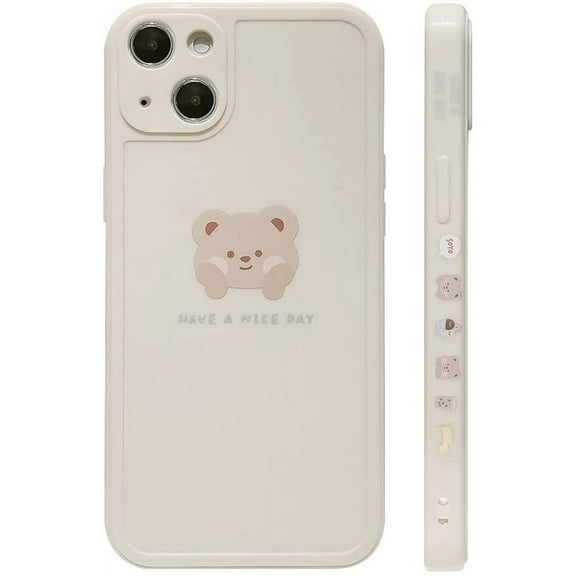 Compatible for iPhone 14 Plus Case Cute Painted Design Brown Bear with Cheeks for Women Girls Fashion Slim Soft Flexible TPU Rubber for iPhone 14 Plus-Beige