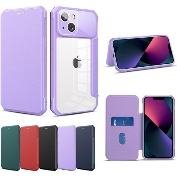 Compatible with iPhone 14 Plus Case Flip Leather Wallet Case Card Holder Detachable Magnetic Flip Cover Clear Hard Back Slim Protective Shockproof Cover