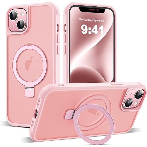 Compatible with iPhone 14 Plus Case with Invisible  O-Ring Stand -Grade Translucent Case for iPhone 14 Plus 6.7" [Compatible with MagSafe][Great Grip Feeling], Pink