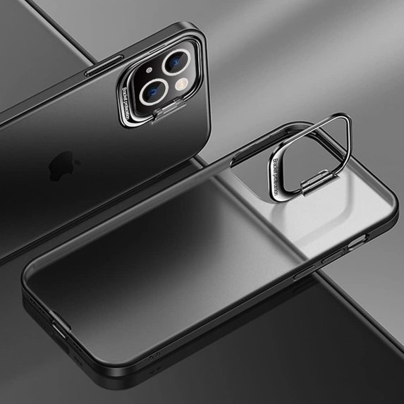 Compatible for iPhone 14 Plus Case with Kickstand, Slim Translucent Matte Back Shockproof Anti-Slip Drop Protective Cover Camera Protection Case for Women Girls