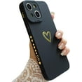 thumbnail image 1 of Compatible for iPhone 14 Plus Case Luxury Gold Heart Pattern, Side Cute Plated Heart Pattern Case for Women Girls Soft TPU Shockproof Camera Protective Back Cover Case - Black, 1 of 10