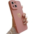 thumbnail image 1 of Compatible for iPhone 14 Plus Case Luxury Gold Heart Pattern, Side Cute Plated Heart Pattern Case for Women Girls Soft TPU Shockproof Camera Protective Back Cover Case - Pink, 1 of 6