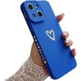 thumbnail image 1 of Compatible for iPhone 14 Plus Case Luxury Gold Heart Pattern, Side Cute Plated Heart Pattern Case for Women Girls Soft TPU Shockproof Camera Protective Back Cover Case - Blue, 1 of 10