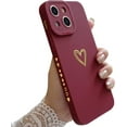 thumbnail image 1 of Compatible for iPhone 14 Plus Case Luxury Gold Heart Pattern, Side Cute Plated Heart Pattern Case for Women Girls Soft TPU Shockproof Camera Protective Back Cover Case - Red, 1 of 11