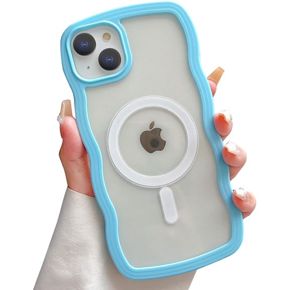 Compatible for iPhone 14 Plus Case with Magsafe, Wave Magnetic Phone Case Cute Water Ripple Candy Colors Frame Shockproof for iPhone 14 Plus Phone Case for Women 6.7 Inch - Blue