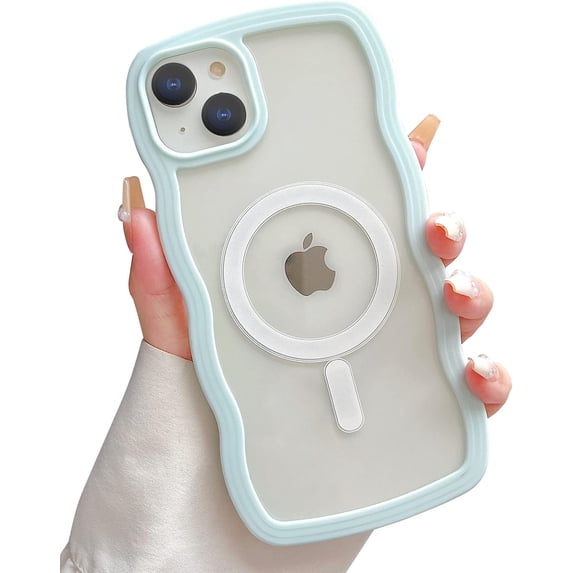 Compatible for iPhone 14 Plus Case with Magsafe, Wave Magnetic Phone Case Cute Water Ripple Candy Colors Frame Shockproof for iPhone 14 Plus Phone Case for Women 6.7 Inch - Light Blue