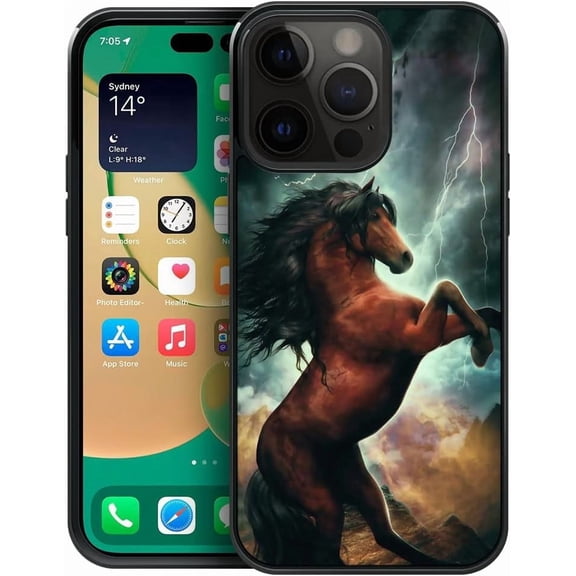 Compatible with iPhone 14 Plus Case, Pattern Design Hard PC Back Cover Non-Slip Soft TPU Protective Case for iPhone 14 Plus for Women 6.7inch-Extraordinary Spirit Horse