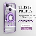 thumbnail image 1 of Compatible with iPhone 14 Plus Case with Rotating Magnetic Ring Stand, [Compatible with MagSafe] [Full Camera Lens Protector] Plating Clear Slim Phone Case for iPhone 14 Plus, Lightpurple, 1 of 7
