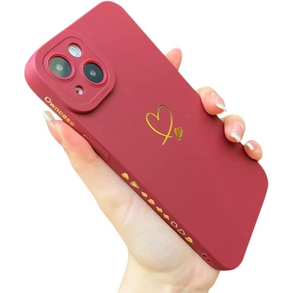 Compatible with iPhone 14 Plus Case for Women, Cute Plated Love Heart with Full Camera Lens Protection Soft TPU Slim Shockproof Phone Case for iPhone 14 Plus 6.7 Inch - Wine Red